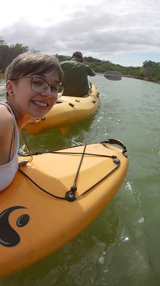 Canoes drawn up at the launch point.